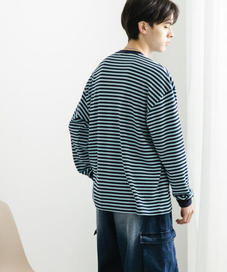 SENSE OF PLACE by URBAN RESEARCH「SENSE OF PLACE ワッフルボーダーロングTシャツ」|Tシャツ・カットソー|