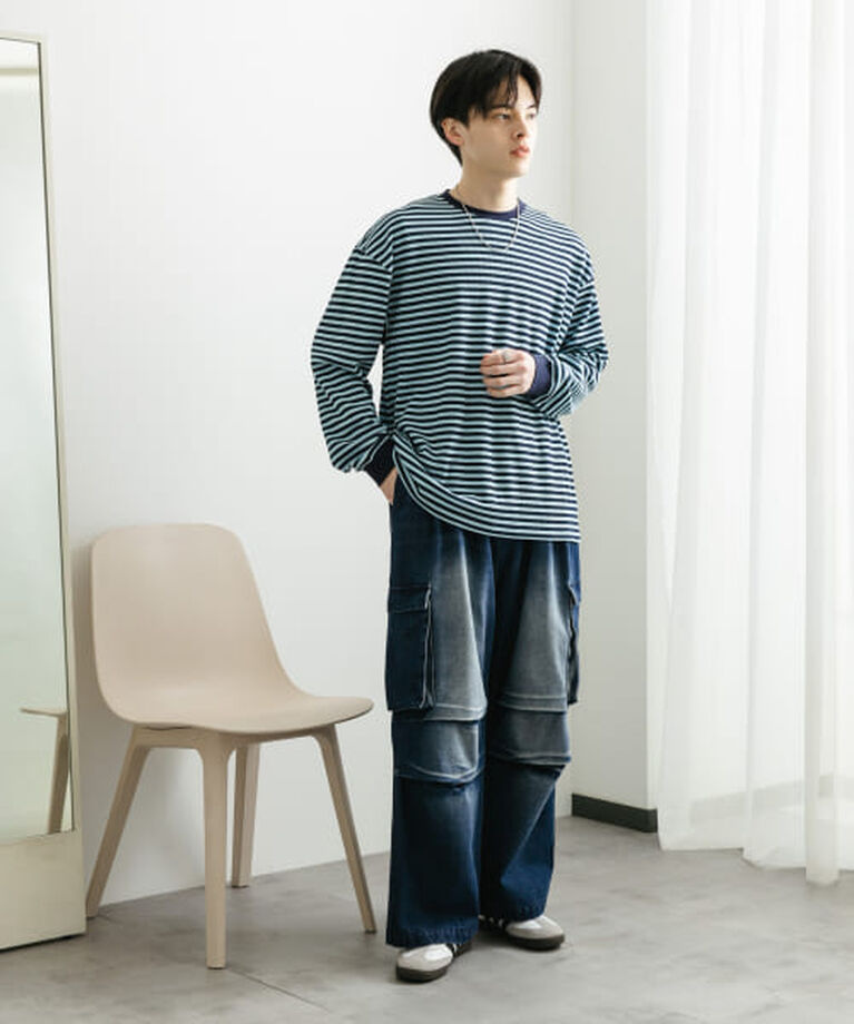 SENSE OF PLACE by URBAN RESEARCH「SENSE OF PLACE ワッフルボーダーロングTシャツ」|Tシャツ・カットソー|