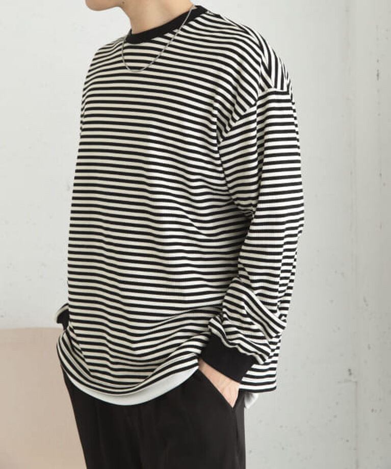 SENSE OF PLACE by URBAN RESEARCH「SENSE OF PLACE ワッフルボーダーロングTシャツ」|Tシャツ・カットソー|