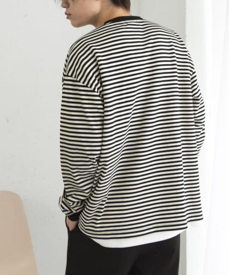 SENSE OF PLACE by URBAN RESEARCH「SENSE OF PLACE ワッフルボーダーロングTシャツ」|Tシャツ・カットソー|