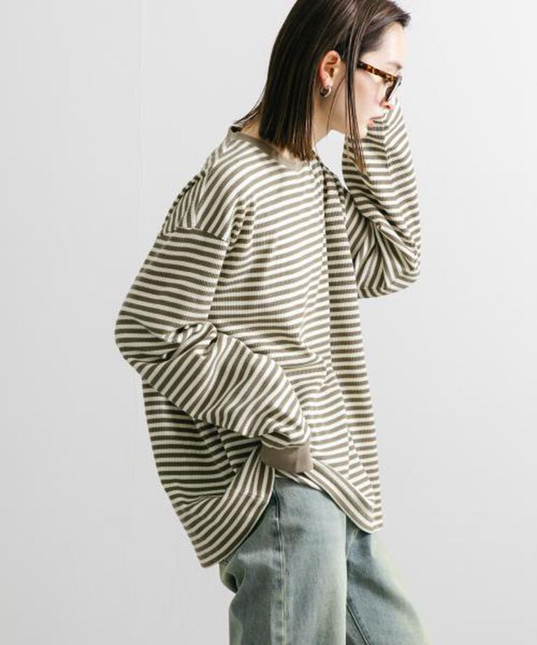 SENSE OF PLACE by URBAN RESEARCH「SENSE OF PLACE ワッフルボーダーロングTシャツ」|Tシャツ・カットソー|