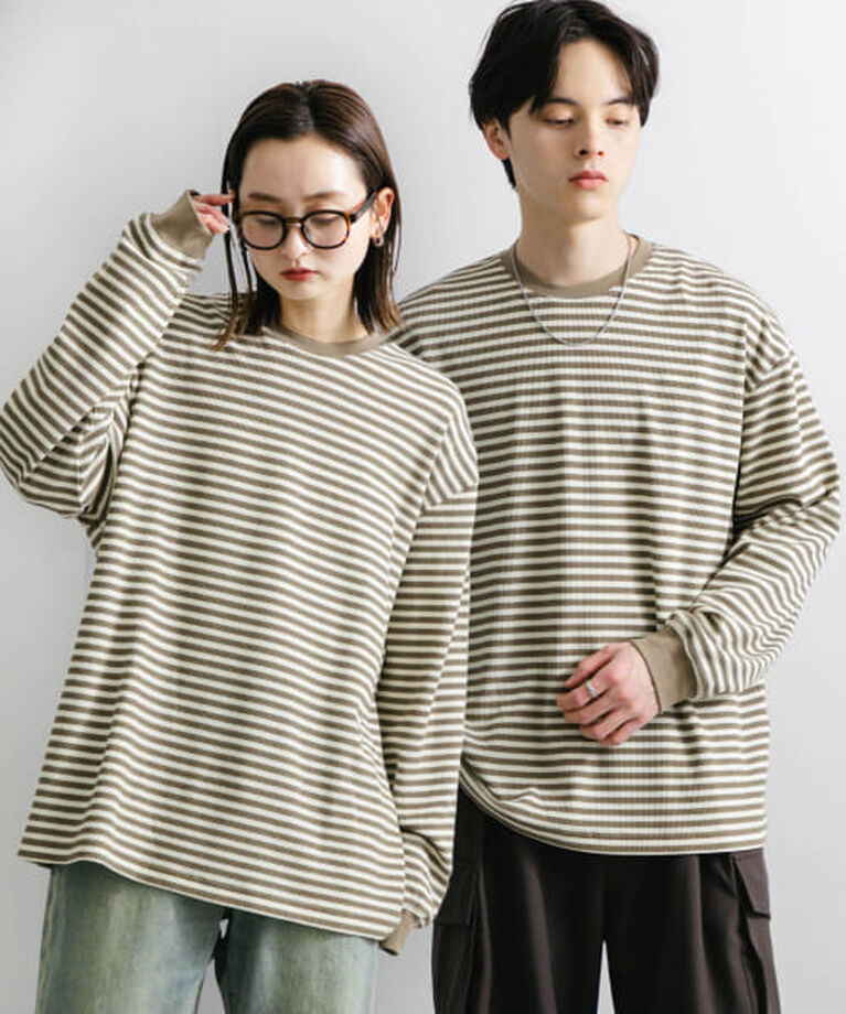 SENSE OF PLACE by URBAN RESEARCH「SENSE OF PLACE ワッフルボーダーロングTシャツ」|Tシャツ・カットソー|OLIVE