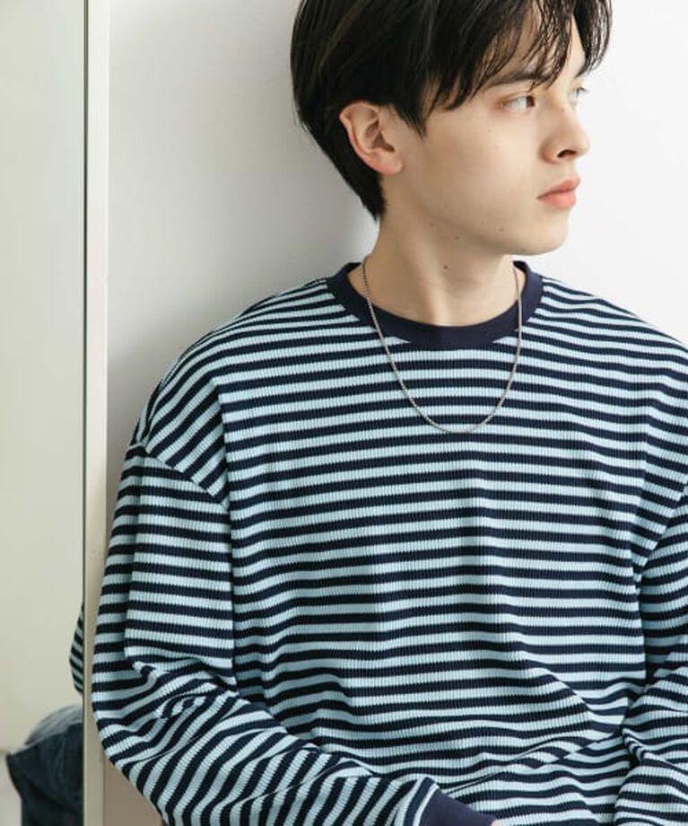 SENSE OF PLACE by URBAN RESEARCH「SENSE OF PLACE ワッフルボーダーロングTシャツ」|Tシャツ・カットソー|BLUE