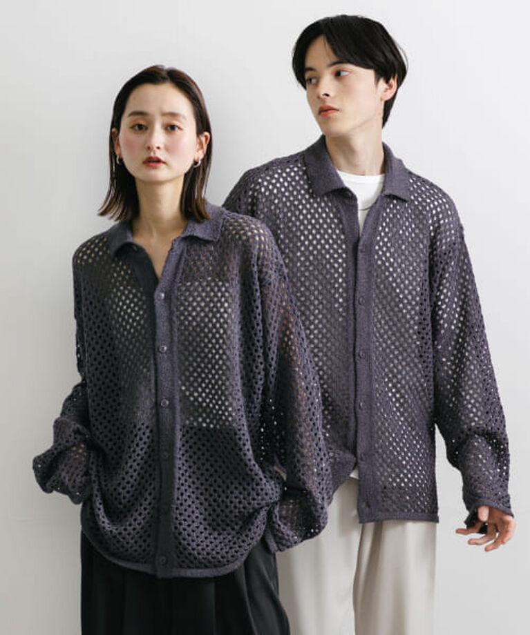 SENSE OF PLACE by URBAN RESEARCH「SENSE OF PLACE 『ユニセックス』メッシュ衿付きカーディガン」|カーディガン|CHARCOAL