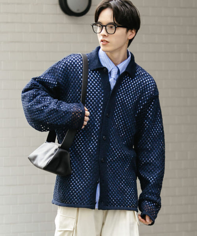 SENSE OF PLACE by URBAN RESEARCH「SENSE OF PLACE 『ユニセックス』メッシュ衿付きカーディガン」|カーディガン|NAVY