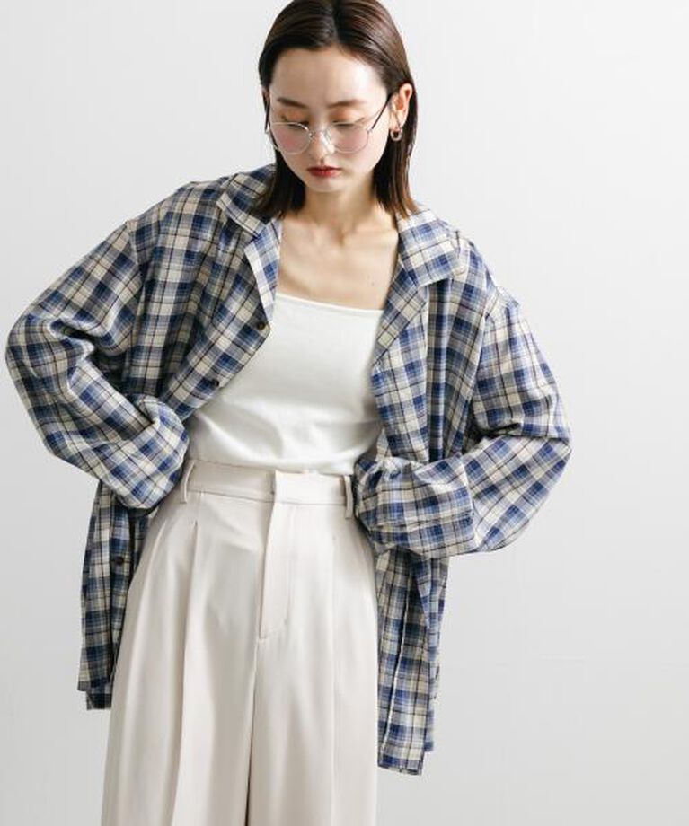SENSE OF PLACE by URBAN RESEARCH「SENSE OF PLACE 『ユニセックス』シアーチェックオープンカラーロングスリーブシャツ」|シャツ・ブラウス|