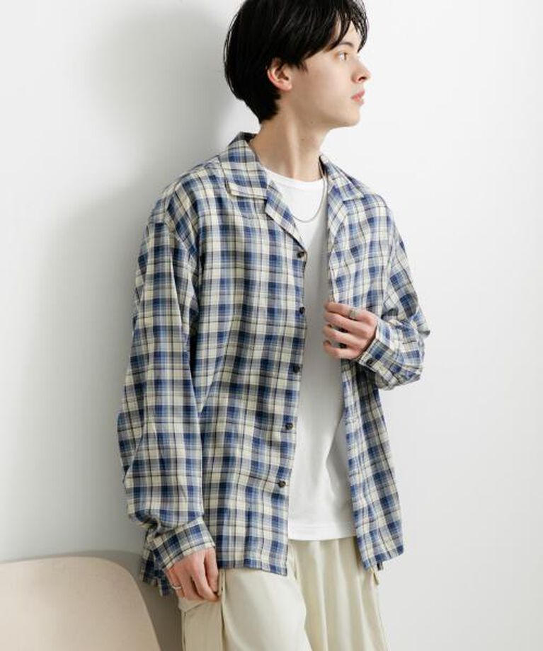 SENSE OF PLACE by URBAN RESEARCH「SENSE OF PLACE 『ユニセックス』シアーチェックオープンカラーロングスリーブシャツ」|シャツ・ブラウス|