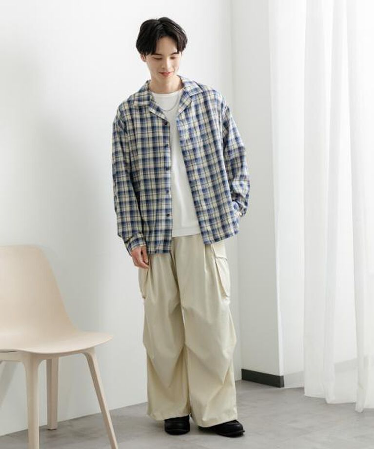 SENSE OF PLACE by URBAN RESEARCH「SENSE OF PLACE 『ユニセックス』シアーチェックオープンカラーロングスリーブシャツ」|シャツ・ブラウス|