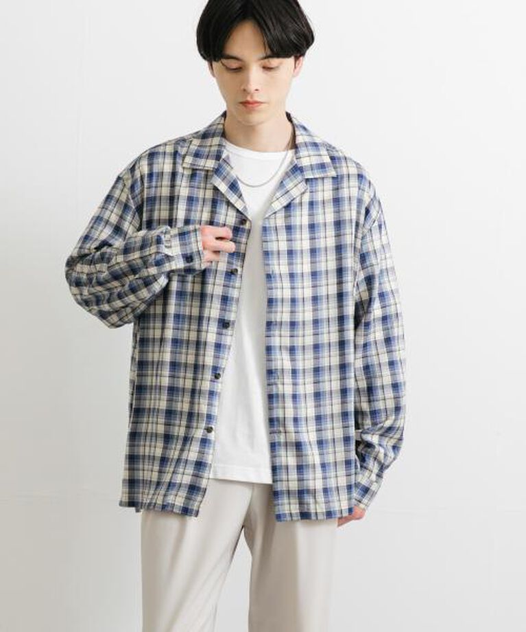 SENSE OF PLACE by URBAN RESEARCH「SENSE OF PLACE 『ユニセックス』シアーチェックオープンカラーロングスリーブシャツ」|シャツ・ブラウス|