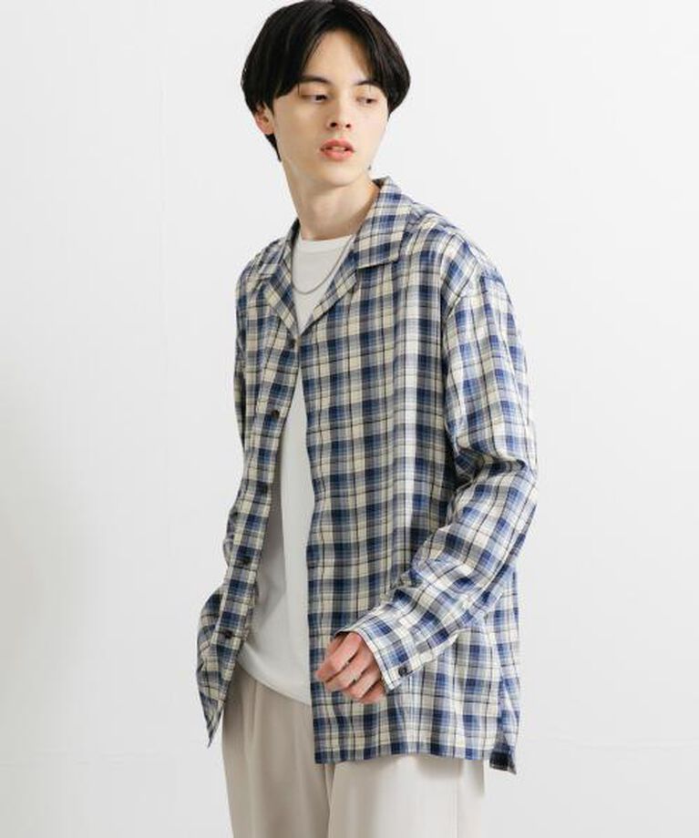 SENSE OF PLACE by URBAN RESEARCH「SENSE OF PLACE 『ユニセックス』シアーチェックオープンカラーロングスリーブシャツ」|シャツ・ブラウス|