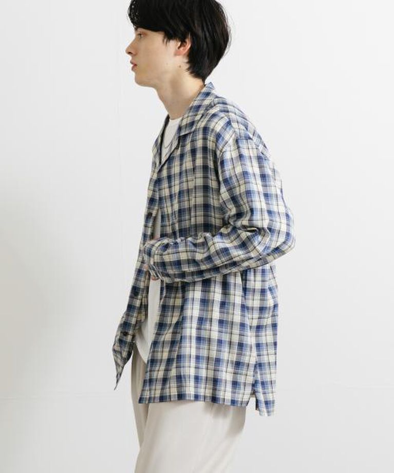 SENSE OF PLACE by URBAN RESEARCH「SENSE OF PLACE 『ユニセックス』シアーチェックオープンカラーロングスリーブシャツ」|シャツ・ブラウス|