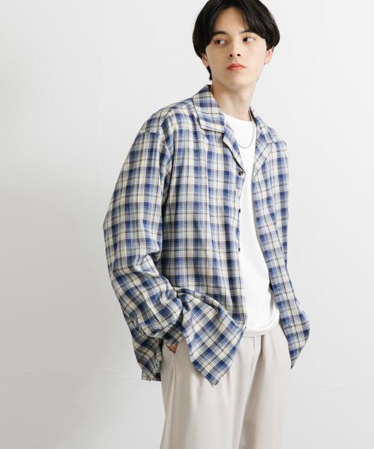 SENSE OF PLACE by URBAN RESEARCH「SENSE OF PLACE 『ユニセックス』シアーチェックオープンカラーロングスリーブシャツ」|シャツ・ブラウス|