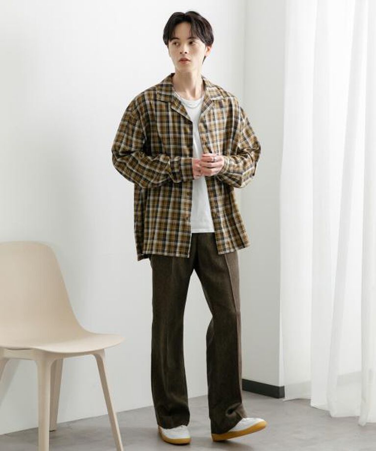 SENSE OF PLACE by URBAN RESEARCH「SENSE OF PLACE 『ユニセックス』シアーチェックオープンカラーロングスリーブシャツ」|シャツ・ブラウス|