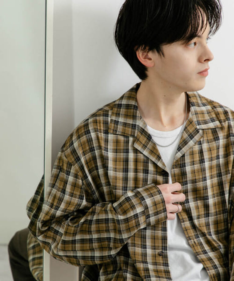 SENSE OF PLACE by URBAN RESEARCH「SENSE OF PLACE 『ユニセックス』シアーチェックオープンカラーロングスリーブシャツ」|シャツ・ブラウス|BEIGE