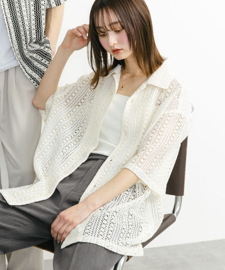 SENSE OF PLACE by URBAN RESEARCH「SENSE OF PLACE 『ユニセックス』アソートレースオープンカラーショートスリーブシャツ」|シャツ・ブラウス|IVORY