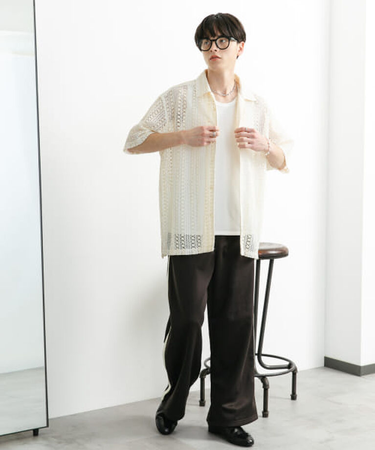 SENSE OF PLACE by URBAN RESEARCH「SENSE OF PLACE 『ユニセックス』アソートレースオープンカラーショートスリーブシャツ」|シャツ・ブラウス|
