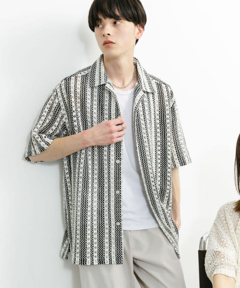 SENSE OF PLACE by URBAN RESEARCH「SENSE OF PLACE 『ユニセックス』アソートレースオープンカラーショートスリーブシャツ」|シャツ・ブラウス|