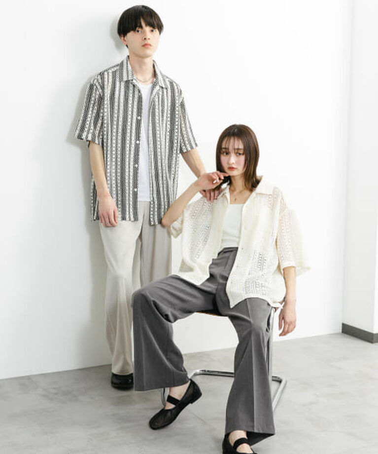 SENSE OF PLACE by URBAN RESEARCH「SENSE OF PLACE 『ユニセックス』アソートレースオープンカラーショートスリーブシャツ」|シャツ・ブラウス|