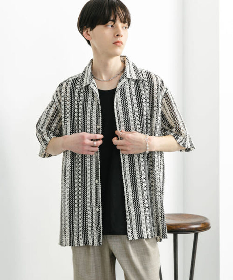 SENSE OF PLACE by URBAN RESEARCH「SENSE OF PLACE 『ユニセックス』アソートレースオープンカラーショートスリーブシャツ」|シャツ・ブラウス|