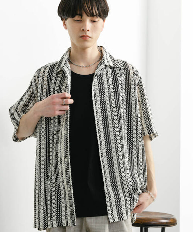 SENSE OF PLACE by URBAN RESEARCH「SENSE OF PLACE 『ユニセックス』アソートレースオープンカラーショートスリーブシャツ」|シャツ・ブラウス|