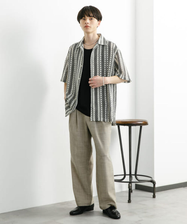 SENSE OF PLACE by URBAN RESEARCH「SENSE OF PLACE 『ユニセックス』アソートレースオープンカラーショートスリーブシャツ」|シャツ・ブラウス|