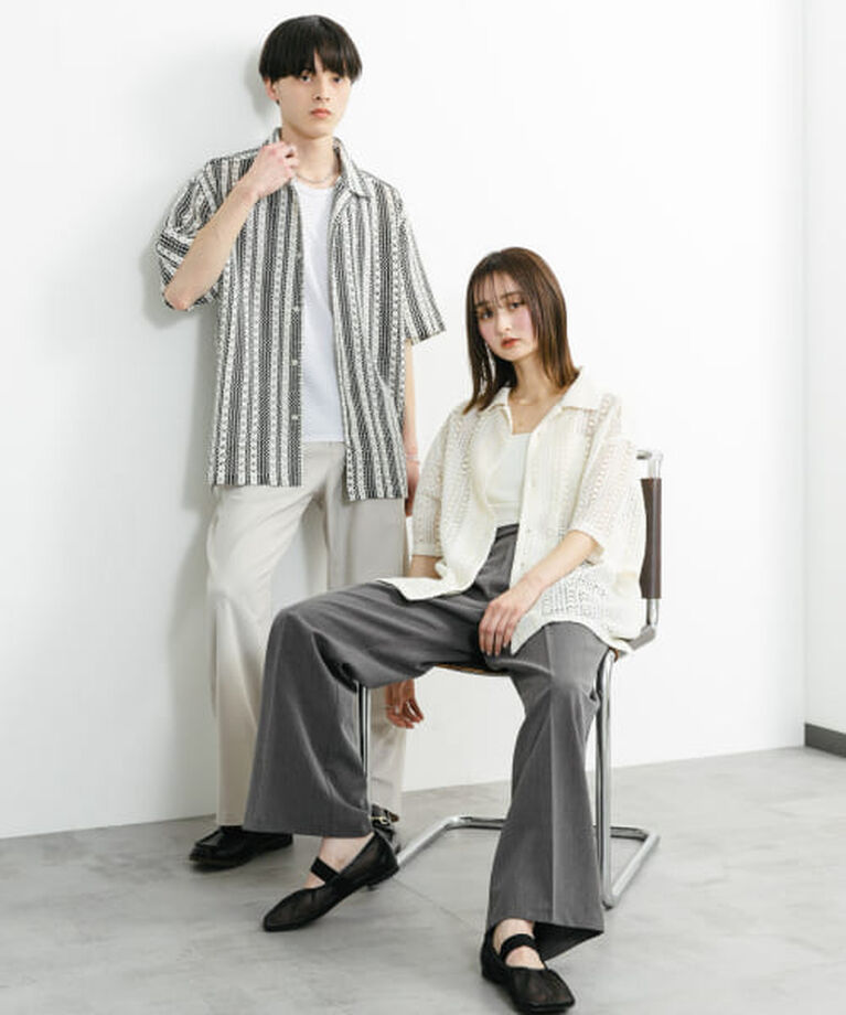 SENSE OF PLACE by URBAN RESEARCH「SENSE OF PLACE 『ユニセックス』アソートレースオープンカラーショートスリーブシャツ」|シャツ・ブラウス|