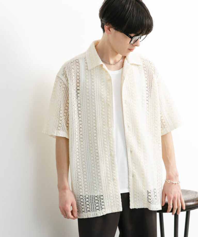 SENSE OF PLACE by URBAN RESEARCH「SENSE OF PLACE 『ユニセックス』アソートレースオープンカラーショートスリーブシャツ」|シャツ・ブラウス|