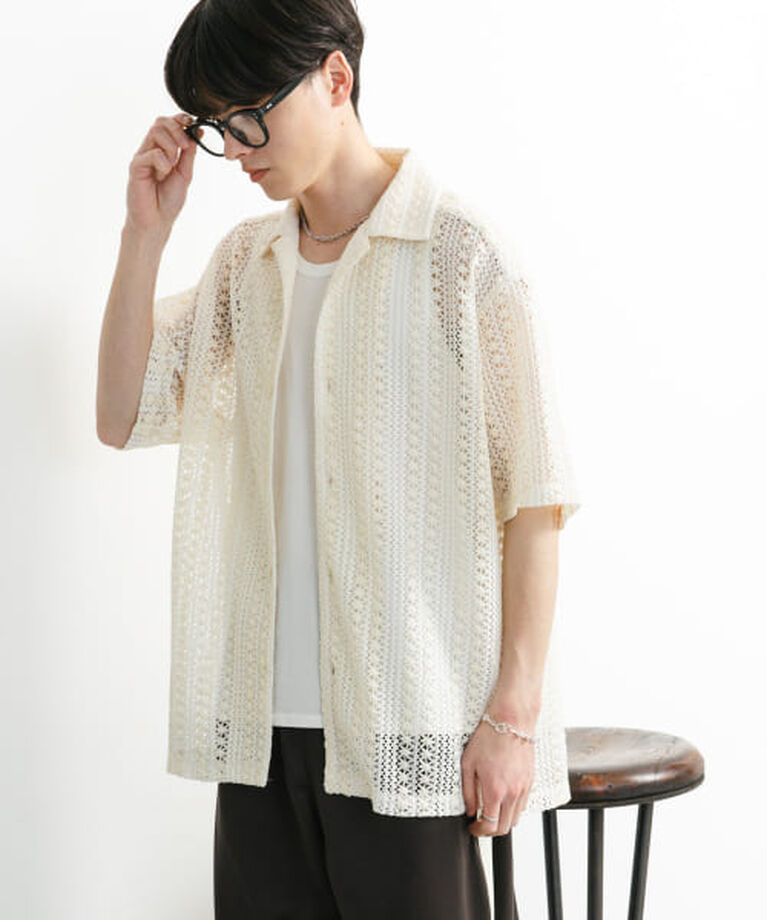 SENSE OF PLACE by URBAN RESEARCH「SENSE OF PLACE 『ユニセックス』アソートレースオープンカラーショートスリーブシャツ」|シャツ・ブラウス|