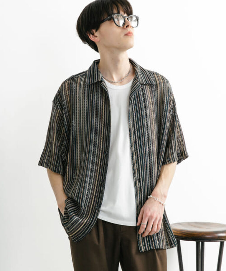 SENSE OF PLACE by URBAN RESEARCH「SENSE OF PLACE 『ユニセックス』アソートレースオープンカラーショートスリーブシャツ」|シャツ・ブラウス|