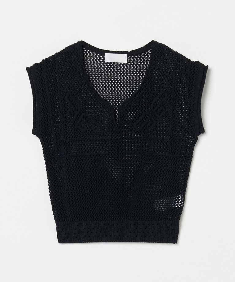 「uca MESH x EMBROIDAERY NOSLEEVE」|Tシャツ・カットソー|ブラック