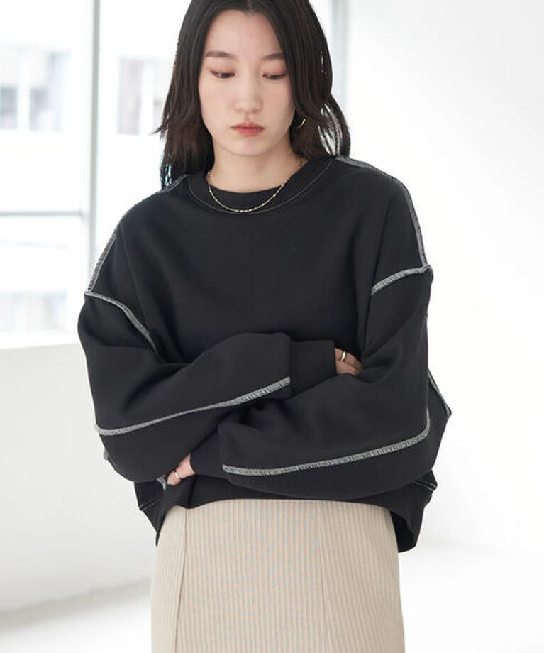 earth music&ecology「配色ステッチウラキモウプルオーバー」|Tシャツ・カットソー|ブラック