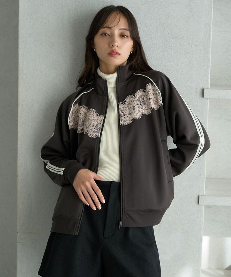 earth music&ecology「フロントレーストラックジャケット」|ブルゾン・スタジャン|Charcoal Gray