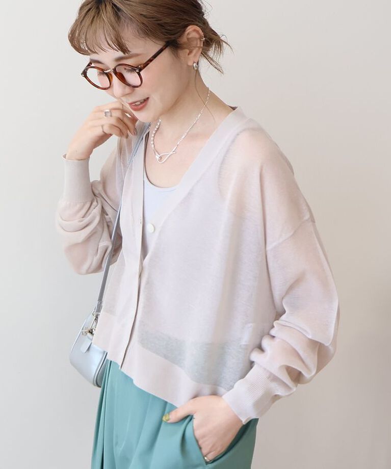 AMERICAN HOLIC「ウォッシャブルショート丈シアーカーディガン」|カーディガン|Light beige
