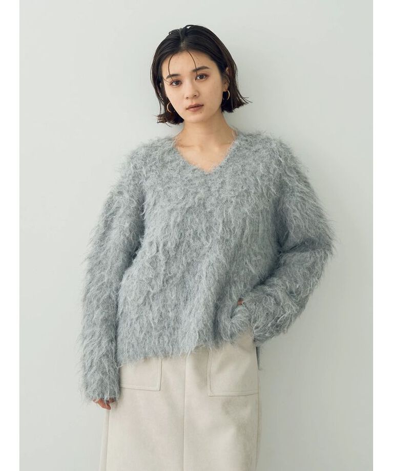 YECCA VECCA「シャギーVネックニット」|ニット・セーター|Gray