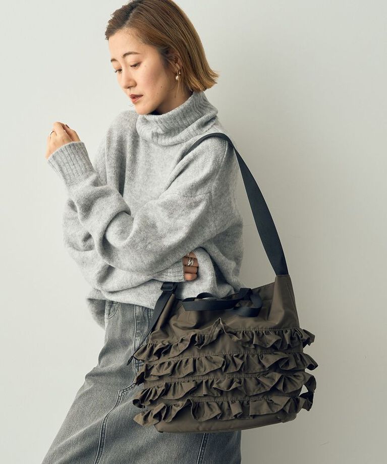 YECCA VECCA「【cache cache】ナイロンフリル2wayトート」|トートバッグ|Brown