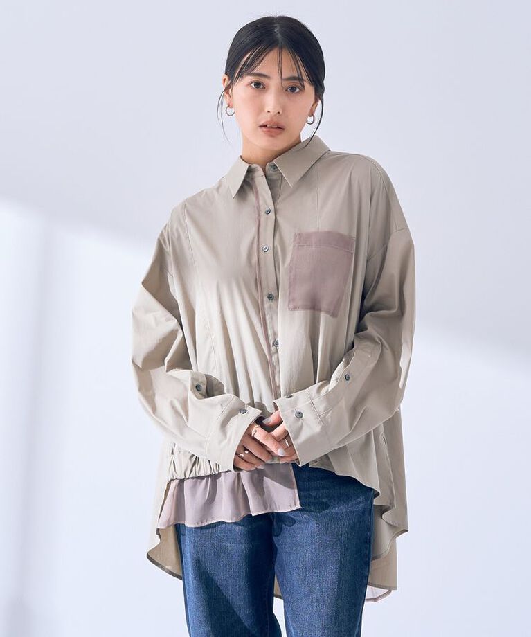 Editt by YECCA VECCA「シアーMIXアシメシャツ」|シャツ・ブラウス|Beige