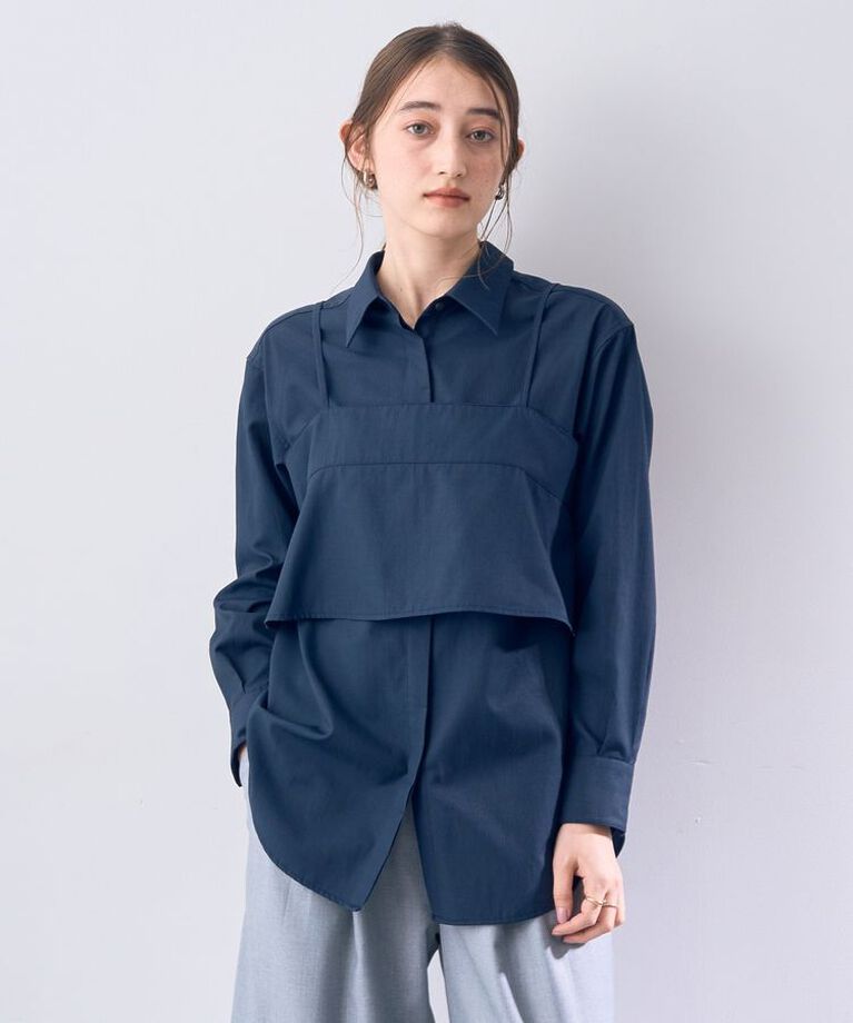 YECCA VECCA「【2点SET】バックリボンキャミレイヤードシャツ」|シャツ・ブラウス|Navy