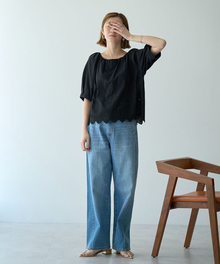 YECCA VECCA「アイレット刺繍タックスリーブブラウス」|シャツ・ブラウス|