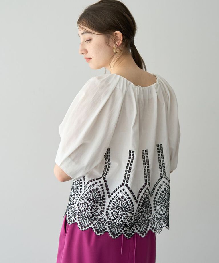 YECCA VECCA「アイレット刺繍タックスリーブブラウス」|シャツ・ブラウス|