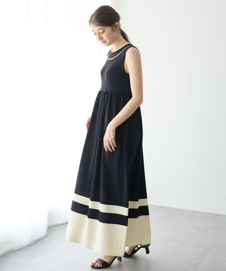 YECCA VECCA「配色ニットワンピース」|ワンピース|Black