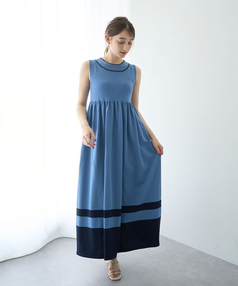 YECCA VECCA「配色ニットワンピース」|ワンピース|Blue