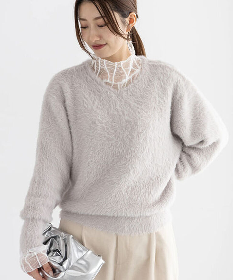 Te chichi「シャギーVネックプルオーバー」|ニット・セーター|グレー
