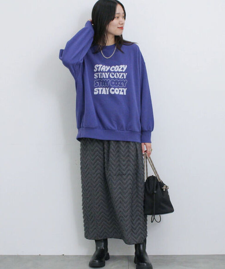 Samansa Mos2 blue「ロゴ入りビッグスウェット」|Tシャツ・カットソー|
