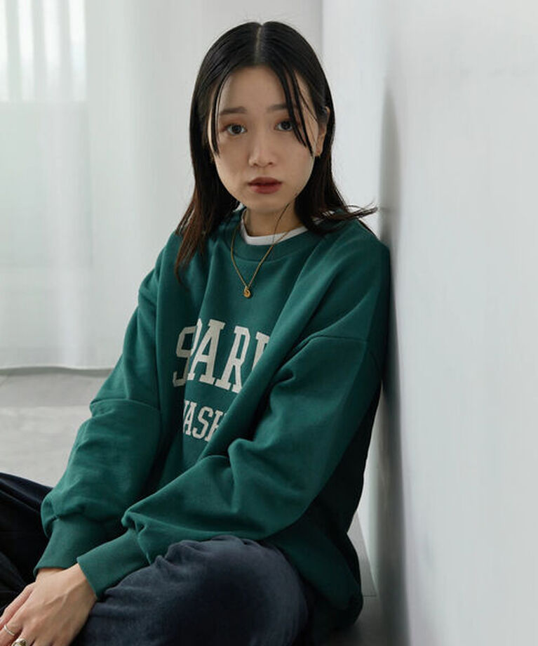 Samansa Mos2 blue「ロゴ入りビッグスウェット」|Tシャツ・カットソー|