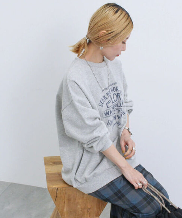 Samansa Mos2 blue「ロゴ入りビッグスウェット」|Tシャツ・カットソー|