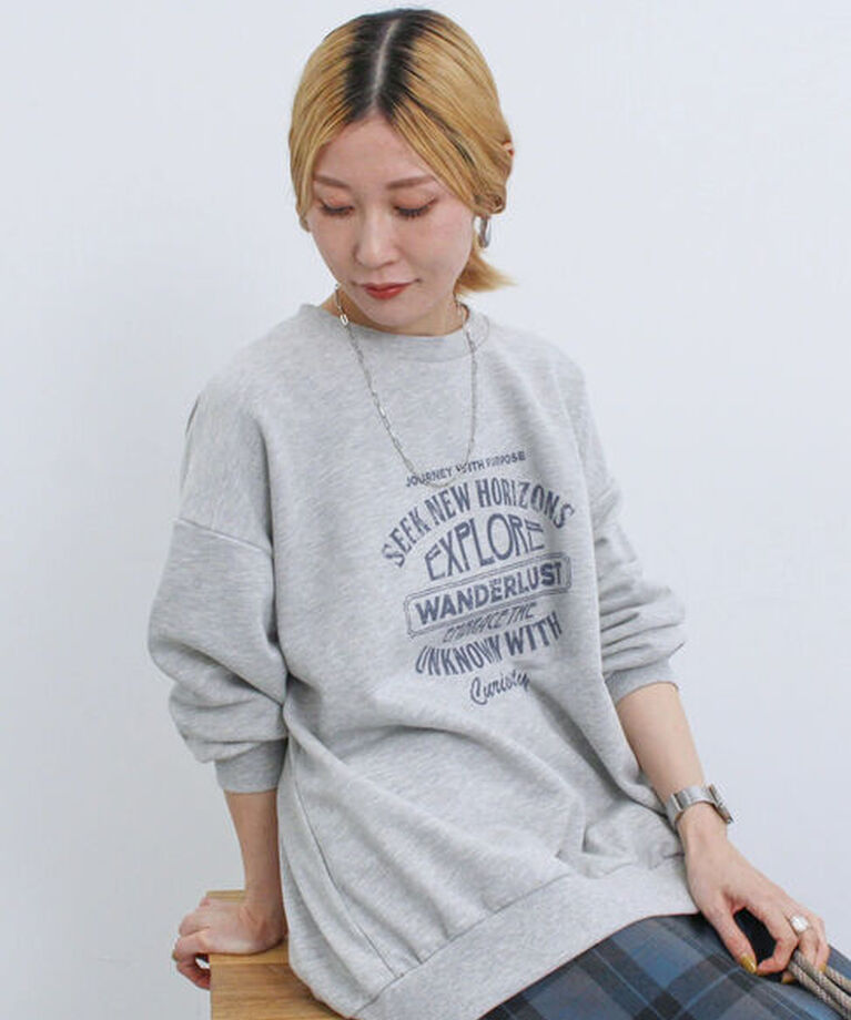 Samansa Mos2 blue「ロゴ入りビッグスウェット」|Tシャツ・カットソー|ＴＯＰグレー