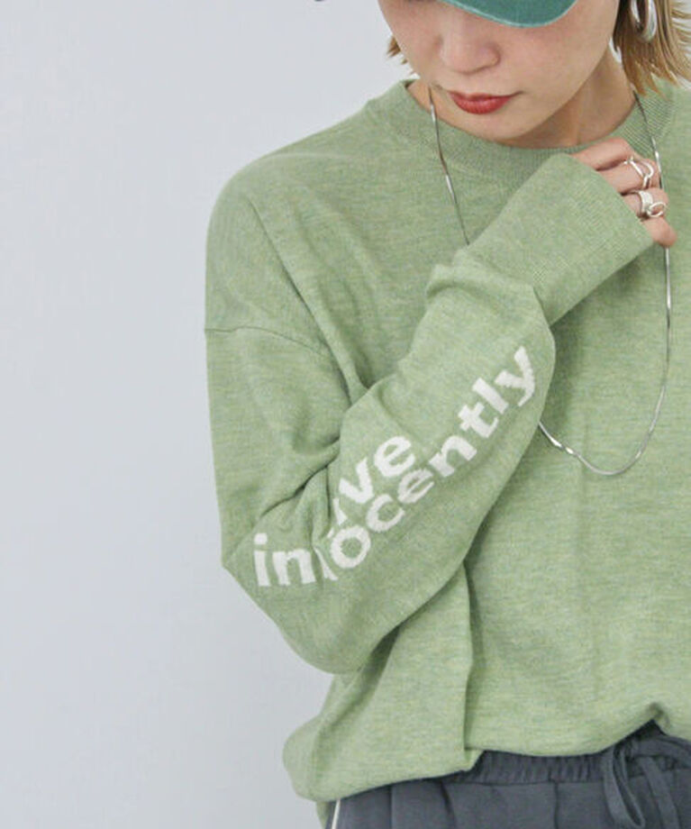 Samansa Mos2 blue「◎袖ロゴニットプルオーバー」|ニット・セーター|