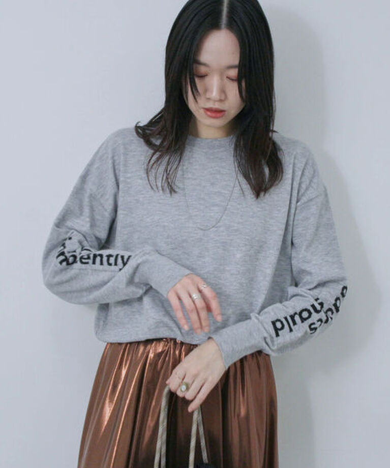 Samansa Mos2 blue「◎袖ロゴニットプルオーバー」|ニット・セーター|