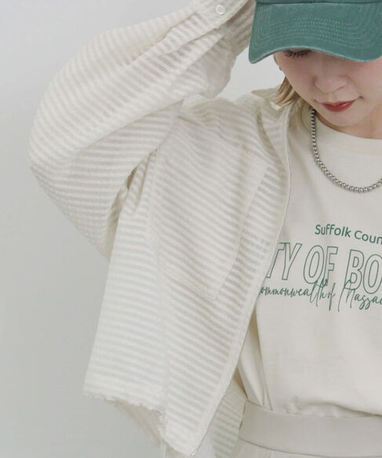 Samansa Mos2 blue「シアーサッカージップブルゾン」|ブルゾン・スタジャン|