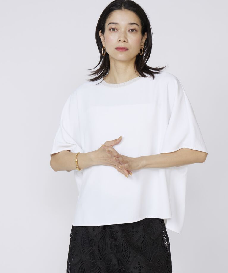 INED「《大きいサイズ》吸汗速乾ジョーゼットプルオーバー」|Tシャツ・カットソー|ホワイト